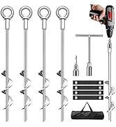 Ground Anchors Screw in, 4 Pack Swing Set Anchors Heavy Duty Tent Stakes Trampoline Anchors, 15" ...
