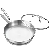 DELARLO Tri-Ply Stainless Steel Frying Pan with Lid, Compatible with All Cooktops Up to 600?, Hea...