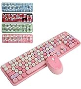 PUSOKEI Retro Keyboard Mouse Set Typewriter Keyboard Wireless, Desktop Cute Keyboard, 104 Keys Ke...