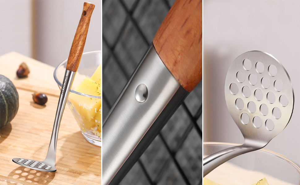 Small Potato Masher Stainless Steel Wooden Handle Smasher Tool