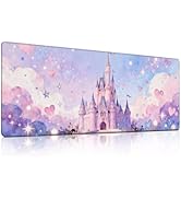 Dreamy Castle Watercolor Mouse Pad, Pastel Purple Pink Sparkle Stars Hearts Desk Mat - Large Non-...