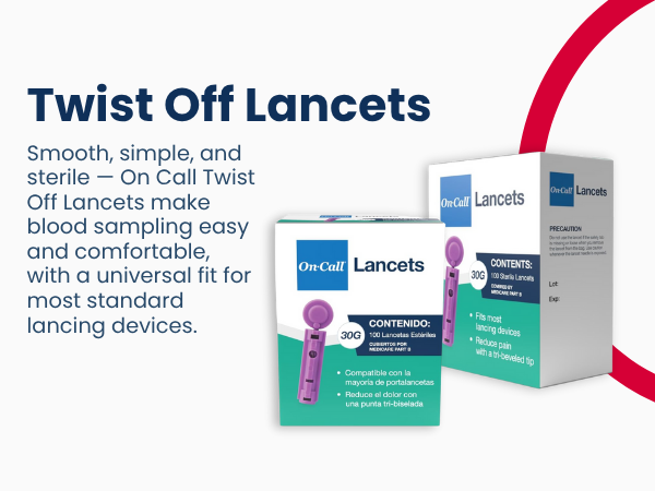 On Call twist off lancets sterile universal fit for smooth comfortable blood sampling