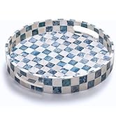 CHI AN HOME 12.6 Inch Round Decorative Tray with Handles, Checkered Capiz Mother of Pearl Serving...