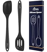 HOTEC Heat Resistant Silicone Cooking Spoon Spatula, Large Kitchen Solid and Slotted Spoons for M...