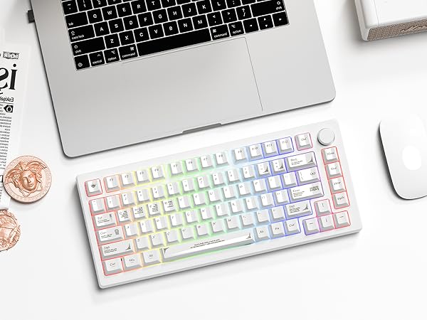 Glossy White PBT Keycaps Baroque Style 115 Keys Cherry Profile Custom Keycap Set Ceramic Texture