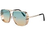 FEISEDY Square Aviator Steampunk Sunglasses Men Vintage Metal Side Shield Oversized Sun Glasses B...