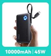 INIU 45W Portable Charger, 10000mAh Built-in USB C Cable Fast Charging Power Bank, Small Type C B...