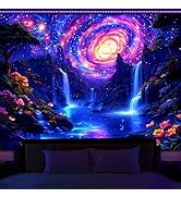 Manicer Blacklight Galaxy Waterfall Neon Tapestry – UV Reactive Glowing Cosmic Spiral Sky Glow in...