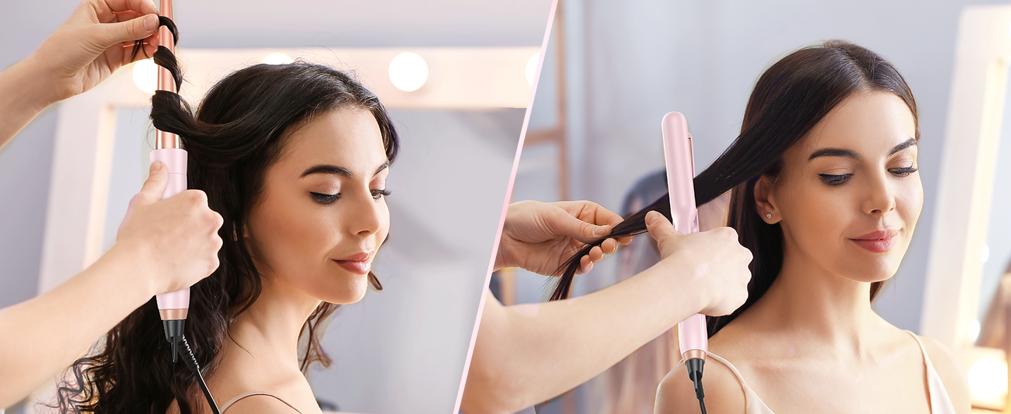 flat iron curling iron in one