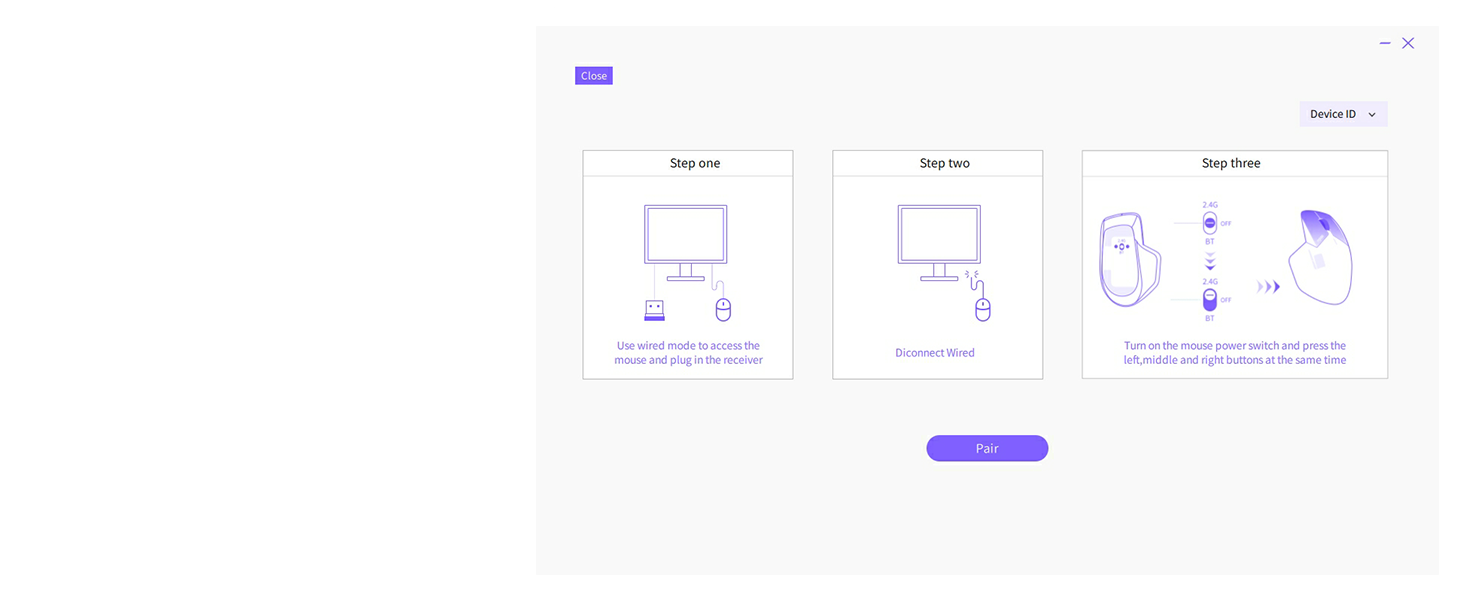 Pair the USB receivers with the mouse via 2.4GHz