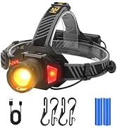 BORUIT LED Rechargeable Headlamp with Red Light,10000 Lumens Bright Motion Sensor Head Lamp with ...