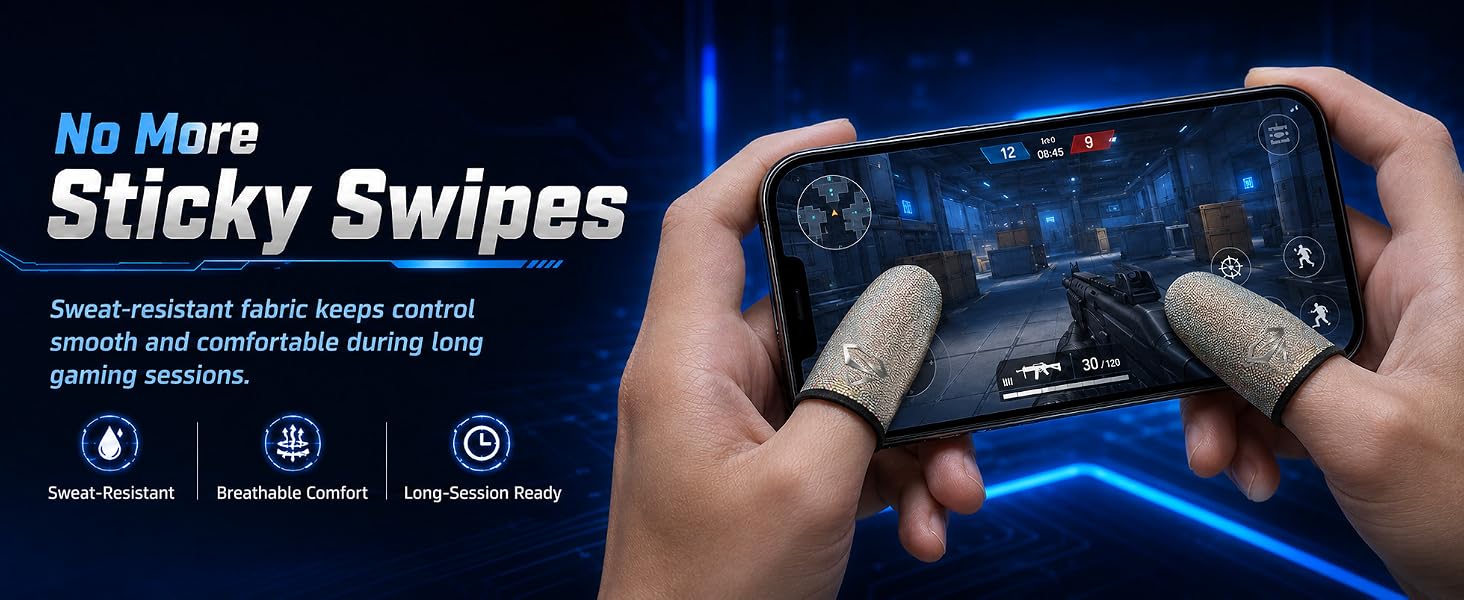 Sweat-resistant gaming finger sleeves for smooth mobile gameplay