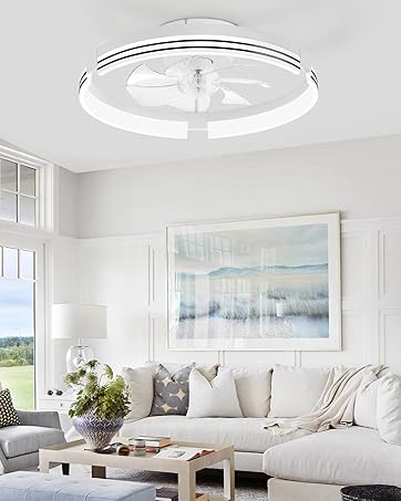 20&amp;#34; White Low Profile Ceiling Fan Light with Remote