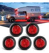 Nilight 5PCS Red Round Trailer LED Marker Clearance Light 4 LED Flush Mount with Plug Grommet Pig...