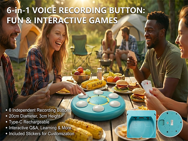 6-in-1 voice recording button with six independent buttons used for interactive games and activities