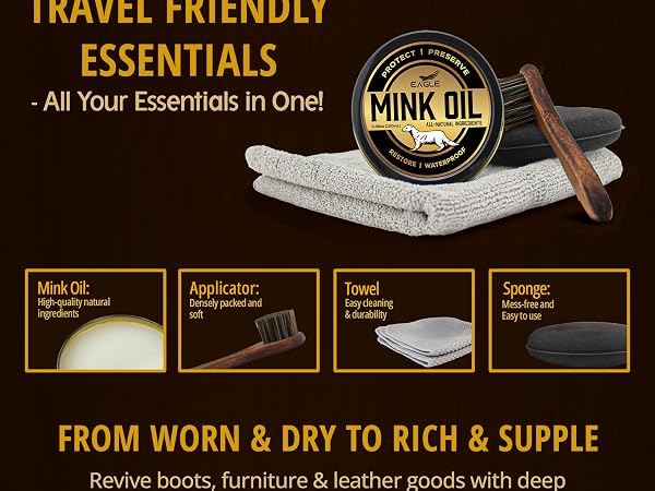 Eagle Mink Oil for Leather Boots All-Natural Leather Conditioner and Cleaner Waterproof Formula