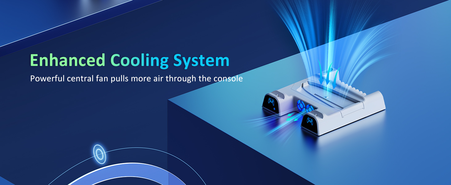 The cooling stand is currently dissipating heat for the PS5 console.