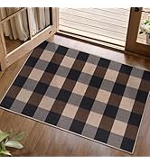 Tangsoo Checkered Easy Jute Rug, 2x3 Washable Ultra Thin Rug for Entryway Non-Slip Black Brown Ou...