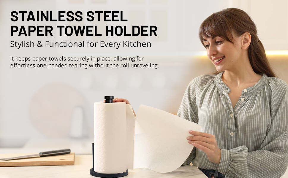 stainless steel paper towel holder, weighted base paper towel stand, non-slip kitchen paper towel