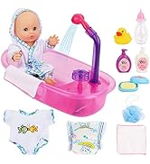 deAO Baby Doll Set with Bathtub,11PCS Newborn Doll Bath Set - Real Working Bathtub with Detachabl...