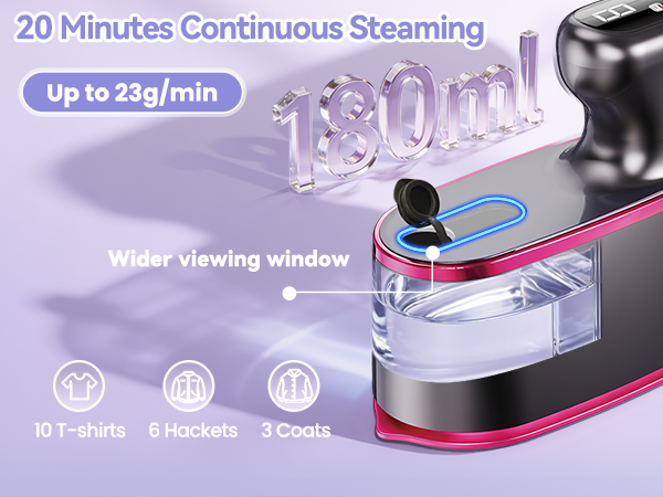 180ML Large Capacity Water Tank for 20 Minutes Continuous Steaming
