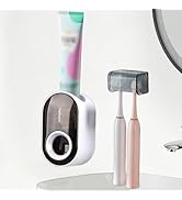 Wall-Mounted Toothbrush Holder with Cover, 2-Slot Organizer, Self-Adhesive Hanger, Automatic Toot...