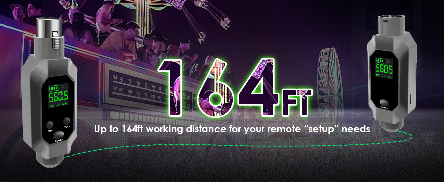 wireless microphone adapter up to 164ft working distance