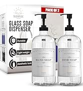 Sunrise Premium 16 OZ Thick Clear Glass Soap Dispenser with Pump 2 Pack, Hand and Dish Soap Dispe...