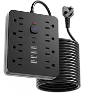 Power Strip Surge Protector, Chiefway 5 Ft Flat Extension Cord with 8 AC Outlets, 4 USB Ports, 2 ...