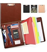 Ospelelf 3 Ring Binder Portfolio Folder with Zipper- Leather Padfolio with Clipboard Storage- Cal...