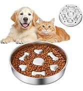 Slow Feeder Dog Bowl Stainless Steel, 2 Cups Metal Dogs Food Water Bowls with Non-Slip Pad, Stop ...
