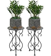 Metal Plant Stand 2 Pack, Modern Single Small Round Plant Table 17" Tall Heavy Duty Flower Pot Ho...