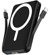 podoru for Magsafe Battery Pack, 10000mAh Magnetic Power Bank Built-in Double USB C Cables 22.5W ...