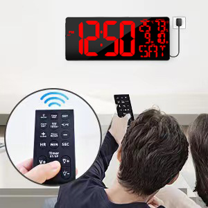 large digital wall clock with temperature