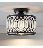WimiSom Black Crystal Ceiling Light, Modern Semi Flush Mount Ceiling Lighting Fixture, Hand Woven...