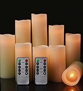 Flameless Battery Operated Led Candles-Set of 9(H 4" 5" 6" 7" 8" 9" x D 2.2") Real Wax Flickering...