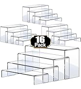 Aheroi Display Risers, 16 Pcs 4 Set(7”L~8”L~9”L) Acrylic Riser Display Shelf, Clear Risers Displa...