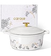 CAROTE 5QT Cast Iron Dutch Oven Pot with Lid, Enameled Floral Dutch Ovens with Gift Box, Cast Iro...