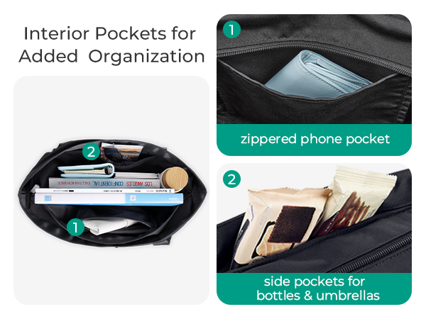 large travel tote bag with pockets