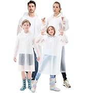 TUNCHMO Rain Ponchos Family 4 Pack Adults Kids Reusable EVA Raincoats Button to Adjust Cuff Size