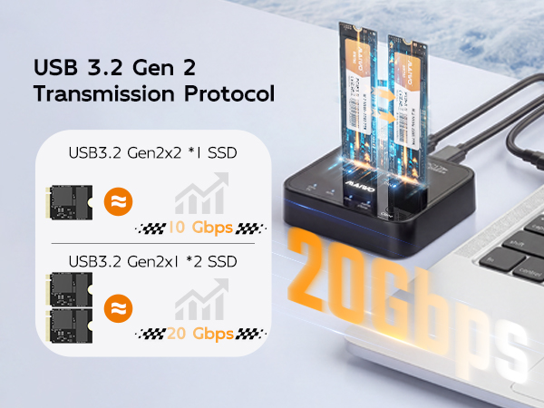 Dual M.2 NVMe SATA SSD Cloner 20Gbps USB 3.2 Gen 2x2 External SSD Offline Duplicator