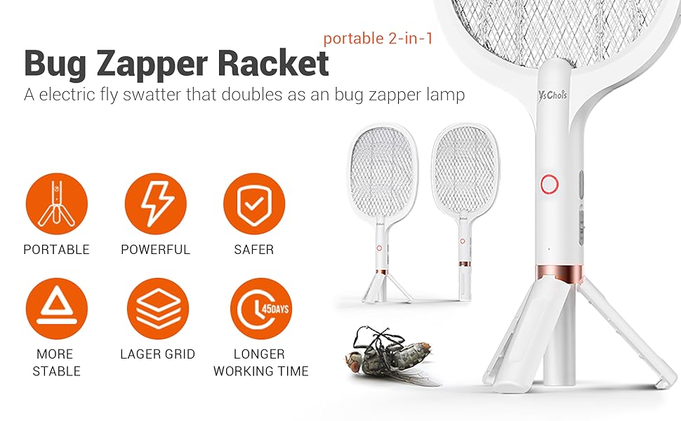 Portable 2-in-1 bug zapper , Potable Powerful Safer, Stand base , Lager Grid , Longer working