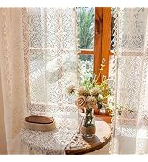Sutuo Home Beige Boho Sheer Curtains 84 inches Long for Living Room Bedroom,Floral Lace Victorian...