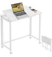GreenForest Folding Desk with Adjustable Tiltable Desktop 0-90°, 31.5 inch Small Desk with Wheels...