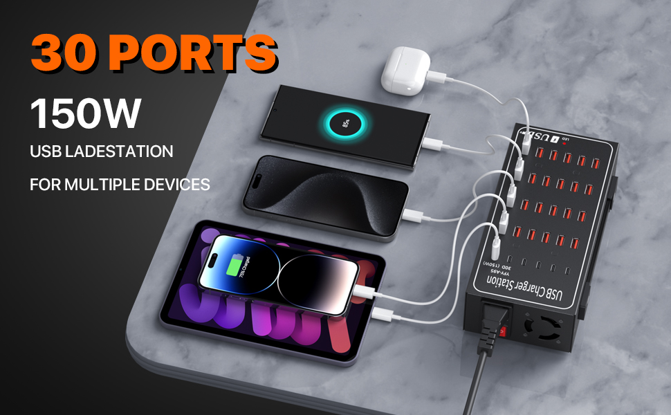 30 Ports 150W USB Ladestation