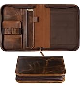 ELIZO Leather Bullet Journal Cover | 5 x 8 in Portfolio | A5 Zippered Business Folder Organizer w...