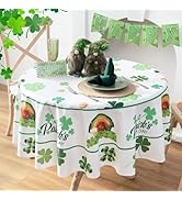 Karseteli Round St. Patrick's Day Tablecloth, Watercolor Shamrock Table Cloth, Washable Holiday M...