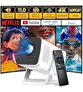 Mini Projector 1080P 4K Support with WiFi 6 and Bluetooth 5.4 Built-in Apps TV Android 11 Auto Ke...