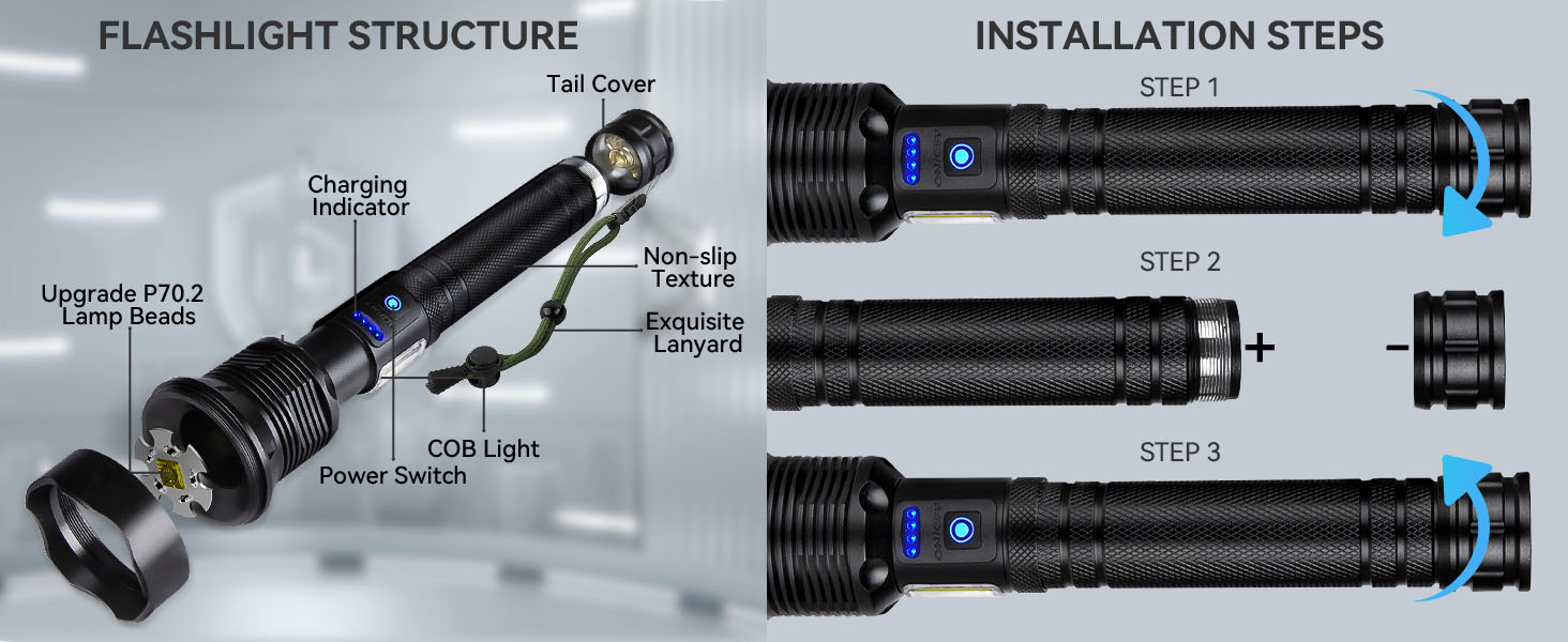 Flashlights High Lumens LED Rechargeable Super Bright Flashlight High Power USB Flash Light