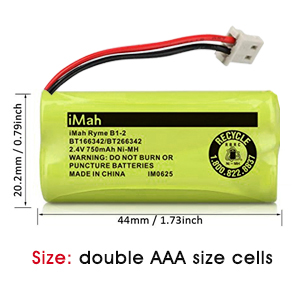 iMah Ryme B1-2 BT166342/BT266342 2.4V 750mAh Ni-MH Battery Pack